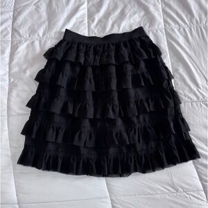 BYSI Women's Skirt Pencil Ruffle Black Size 6 Elastic Waist, Lined With Shorts